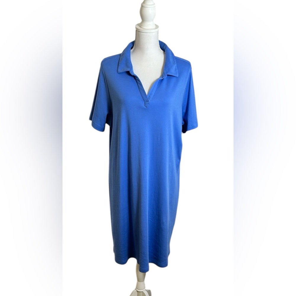 Preppie Isaac Mizrahi Live Size 1X Country Club Blue Pima Cotton Polo Dress